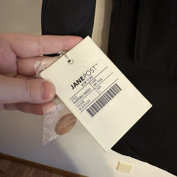 Jane Post Women L Black Leopard Button Front Long Reversible Hooded Coat NWT - Picture 7 of 14